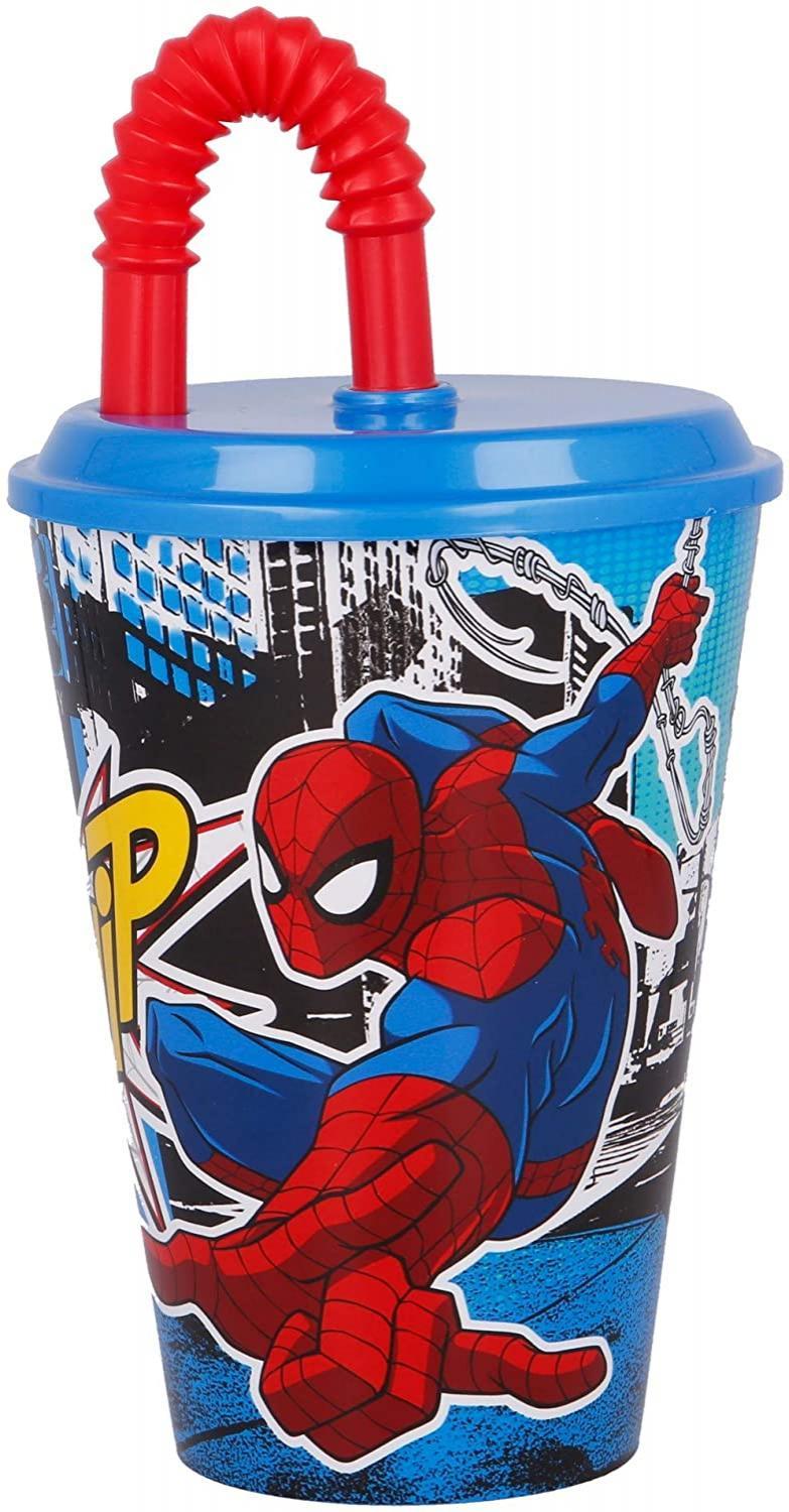 puzzleparty bicchiere con tappo e cannuccia spiderman